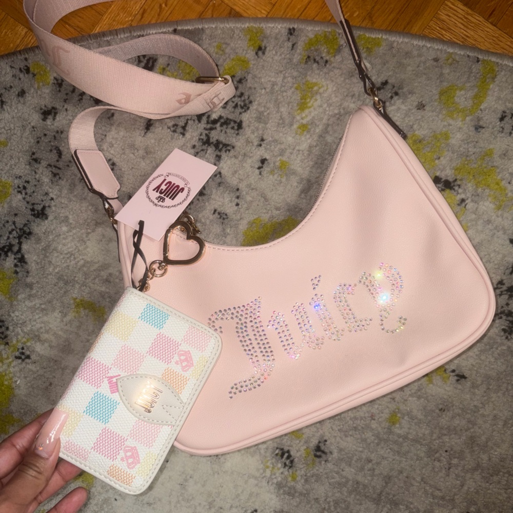 Juicy Couture Light Pink Bag with Pastel Checkered Wallet
